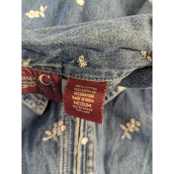 Vintage Denim & Co jeans wear womens M zipper front blue white embroidered top - Picture 8 of 10